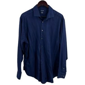 Calvin Klein Navy Blue Slim Fit Long Sleeve Button Front‎ Size XL